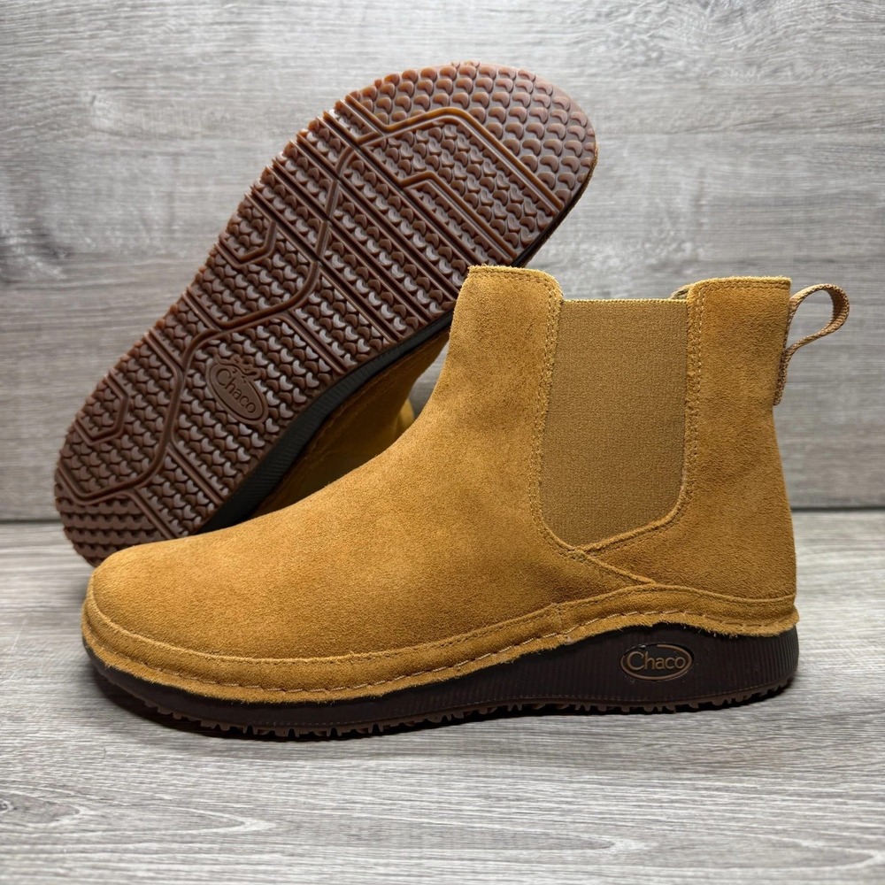 Chaco Fields Chelsea Boots Women 9 Mustard Suede Yellow Pull On Comfort